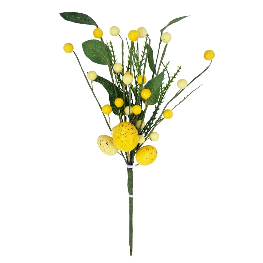 Vara decorativa artificial con huevos de pascua y cerezas, decorado con hojas verdes