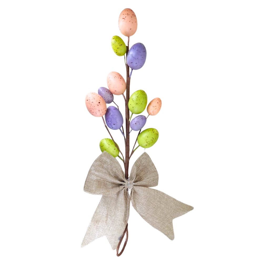 Adorno para puerta vertical con huevos de colores moño de yute